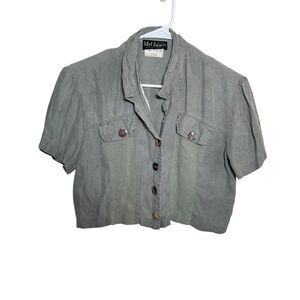 Vintage Shirt Women's 6 Green Button Up Ms Choice Cropped Collared Top